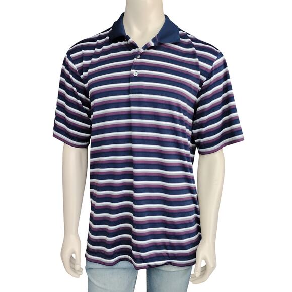 George Other - George Polo Shirt Size Large Blue and Purple Stripes Short Sleeve